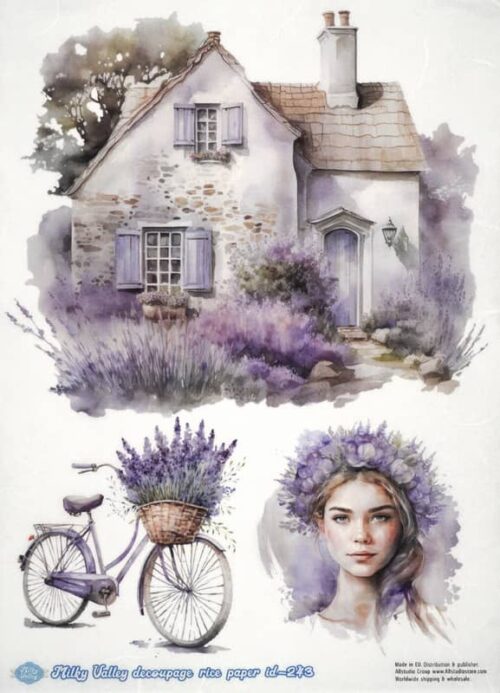 AB Studio Decoupage Rice Paper  A/4 - Rustic Cottage and Lavender Collection - 243MV