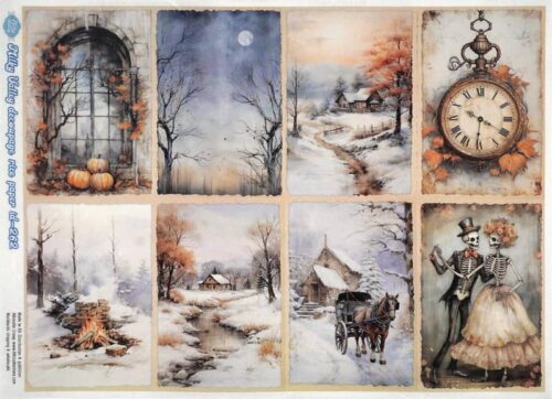 AB Studio Decoupage Rice Paper  A/4 - Vintage Autumn Themed Postcard Collection - 262MV