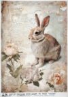 AB Studio Decoupage Rice Paper  A/4 - Rabbit with Flowers Vintage-style - 5103