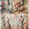 AB Studio Decoupage Rice Paper  A/4 - Mannequins, Roses, Musical Notes, and Faded Text - 5231