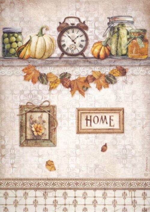 Stamperia A/4 Rice Paper - Golden Harmony Clock and Pumpkins - DFSA4946