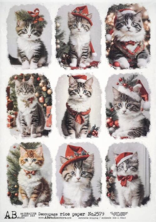 AB Studio Decoupage Rice Paper  A/4 - Christmas Cats - 2579