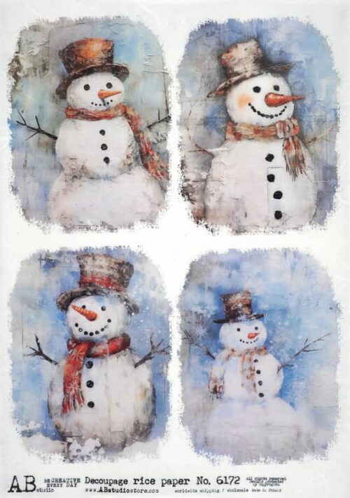 AB Studio Decoupage Rice Paper  A/4 - Snowman with Red Scarf - 6173