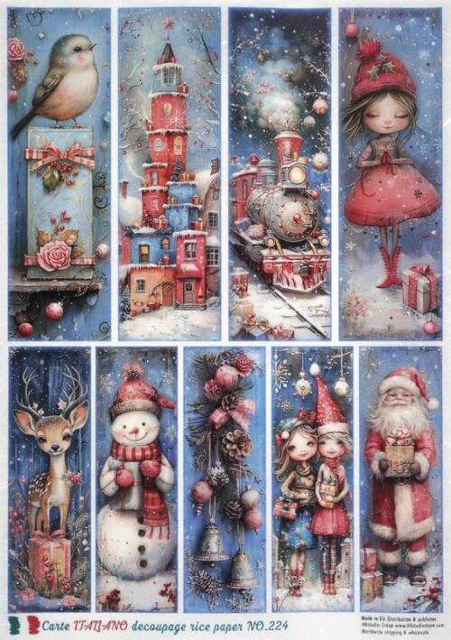 AB Studio Decoupage Rice Paper  A/4 - Blue Christmas Tags - 224