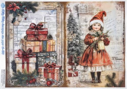 AB Studio Decoupage Rice Paper A/4 - Christmas Nostalgia Present Boxes - 479MV