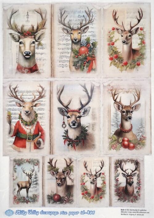 AB Studio Decoupage Rice Paper A/4 - Christmas Reindeer - 496MV