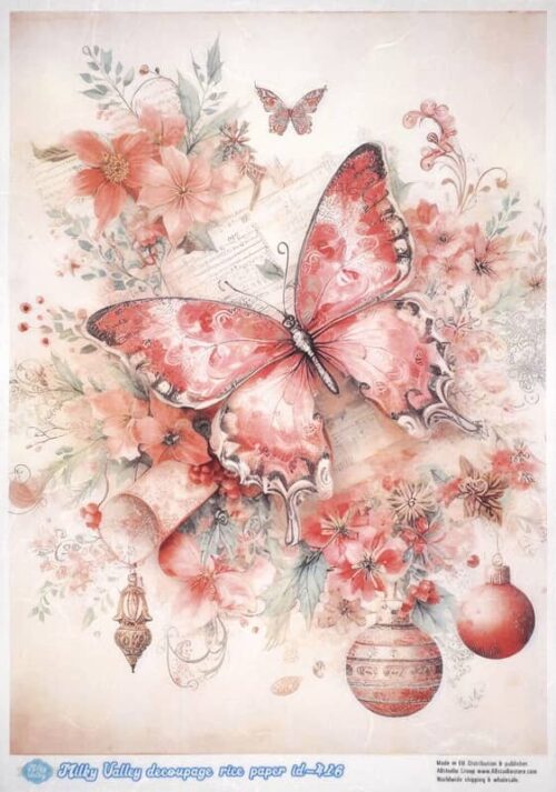 AB Studio Decoupage Rice Paper A/4 - Butterfly & Floral Christmas - 416MV