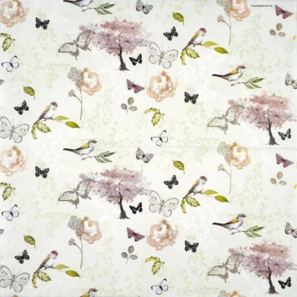 Paper Napkin - Birds and butterflies green