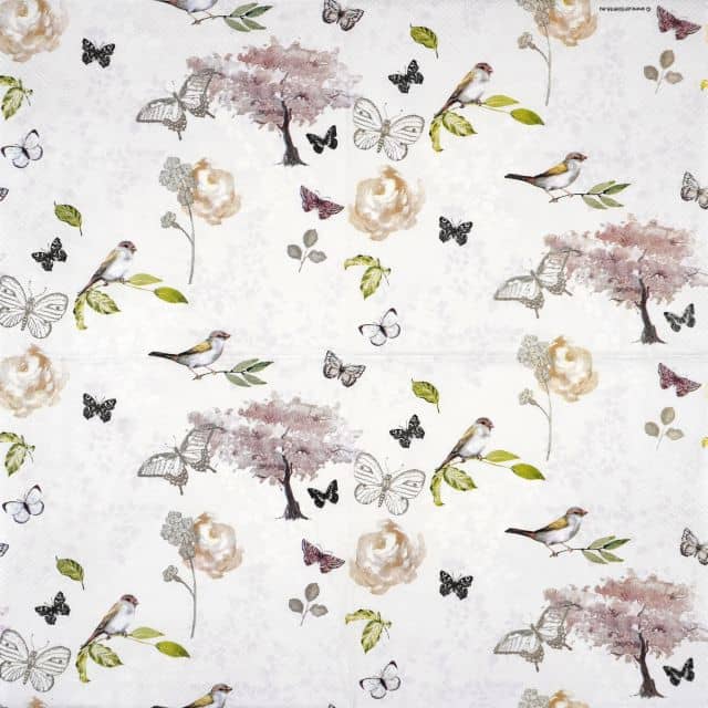 Paper Napkin - Birds and butterflies grey