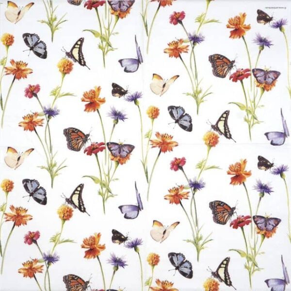 Single Decoupage Napkin - Butterfly Garden white - Image 2