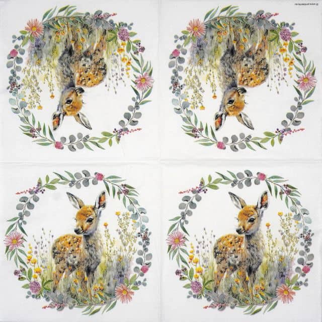 Paper Napkin - Fawn in a flower wreath