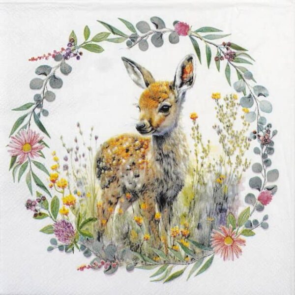 Paper Napkin - Fawn in a flower wreath