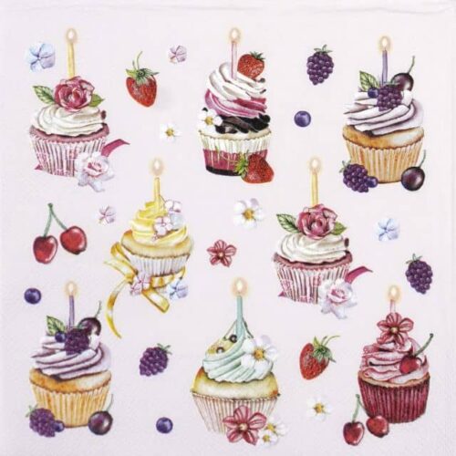 Paper Napkin - Fruity cupcakes pink