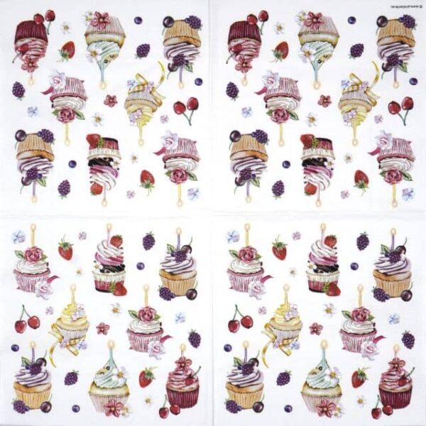 Paper Napkin - Fruity cupcakes white