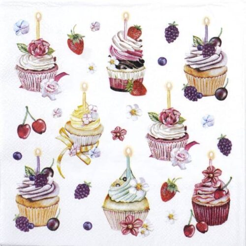 Paper Napkin - Fruity cupcakes white