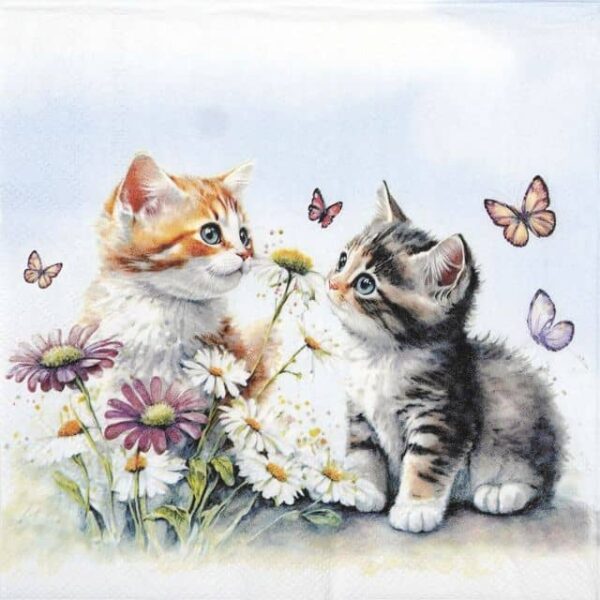 Paper Napkin - Kittens in flower field