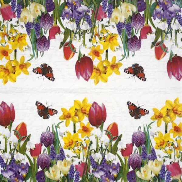 Paper Napkin - Spring flowers and butterflies