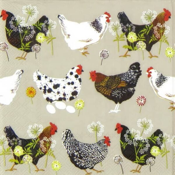 a group of chickens and eggs on a napkin