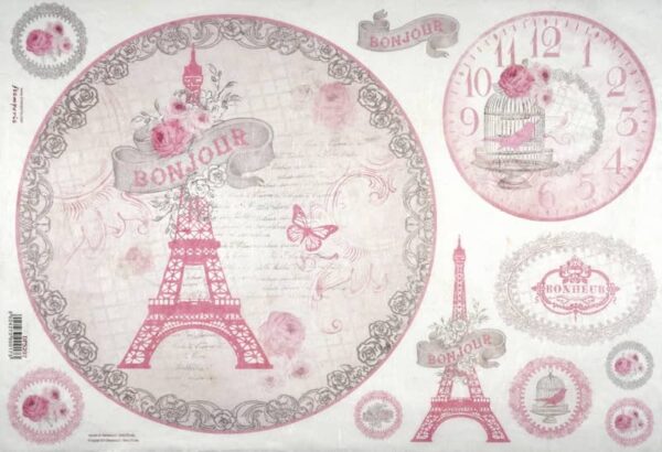 Stamperia Rice Paper 33x49cm - La Vie En Rose Tour Eiffel DFS297