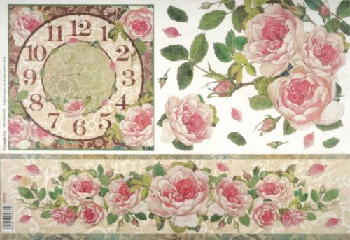 Stamperia Rice Paper 33x49cm - Clock with Roses DFS312