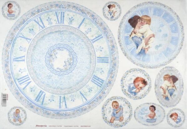 Stamperia Rice Paper 33x49cm - Baby Light Blues with Clock DFS316