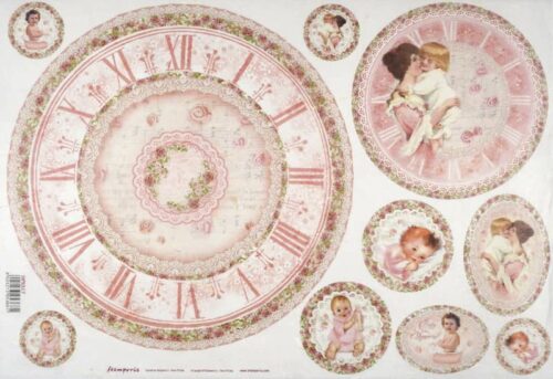 Stamperia Rice Paper 33x49cm - Baby Pink with Clock DFS317