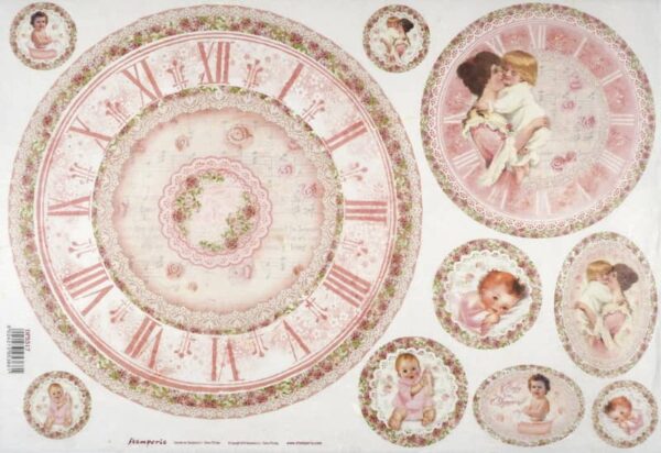 Stamperia Rice Paper 33x49cm - Baby Pink with Clock DFS317