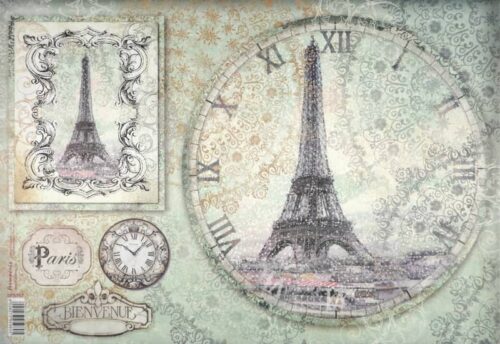 Stamperia Rice Paper 33x49cm - ParisTour Eiffel Clock DFS347