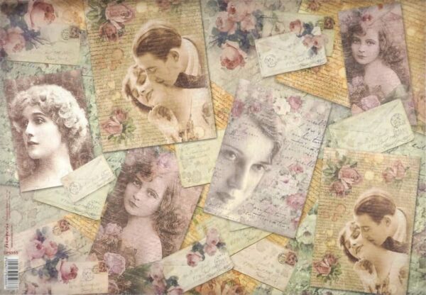 Stamperia Rice Paper 33x49cm - L'amour vintage postcards DFS353