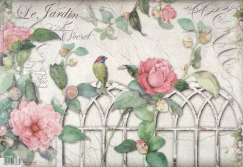 Stamperia Rice Paper 33x49cm - Garden with Roses and Bird DFS367