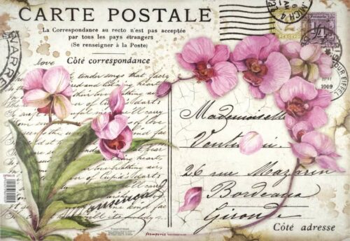 a postcard with flowers and writing