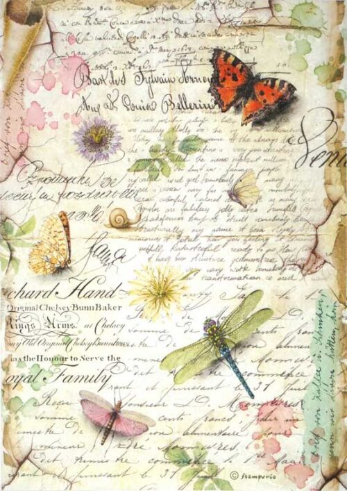 a close-up of a paper with butterflies and flowers