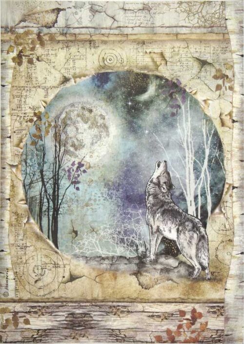 Stamperia Rice Paper A4 - Cosmos Wolf & Moon DFSA4388