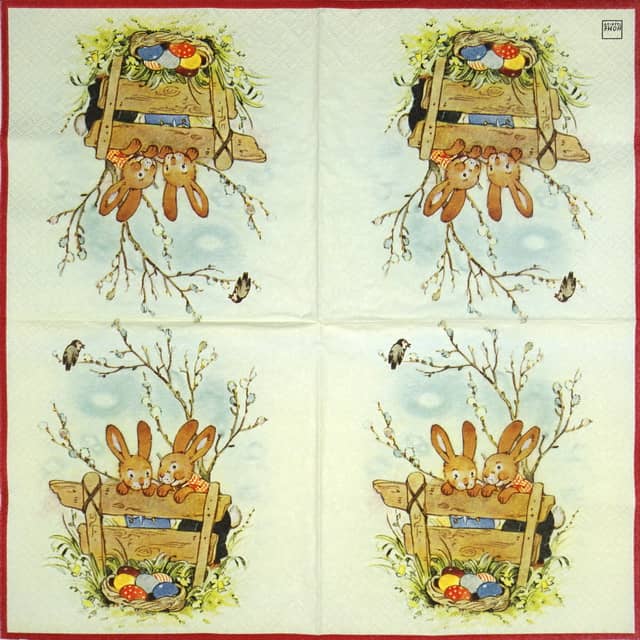 Paper Napkin - Easter bunnies on the fence