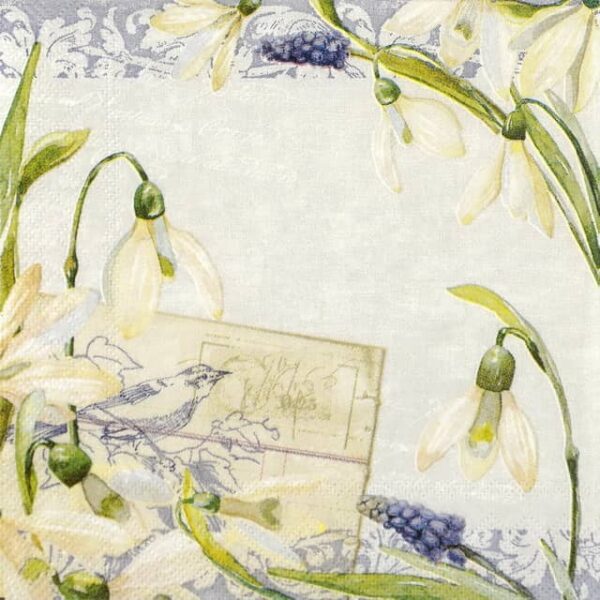 Cocktail Decoupage Napkin - Little Snowdrops linen