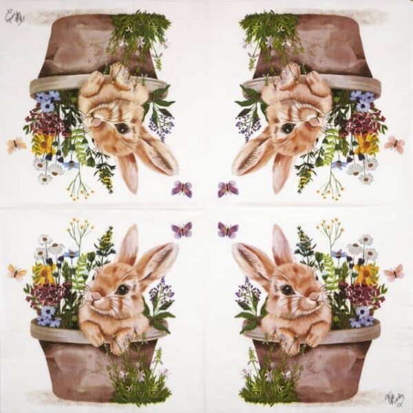 Paper Napkin - Easter Bunny in a flower pot