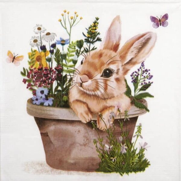 Paper Napkin - Easter Bunny in a flower pot