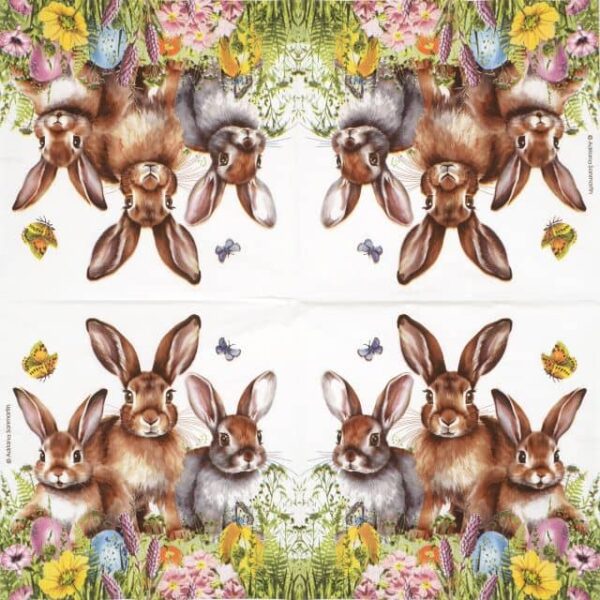 Paper Napkin -Three Easter Bunnies