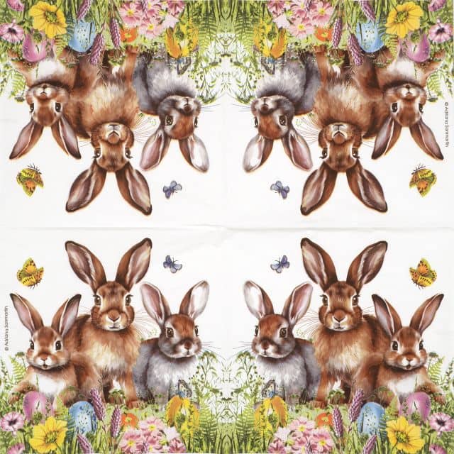 Paper Napkin -Three Easter Bunnies