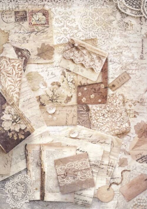 Stamperia Rice Paper A4 - Old Lace letters