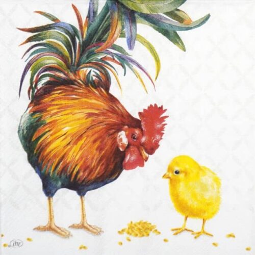 Paper Napkin - Rooster and Chick light cream