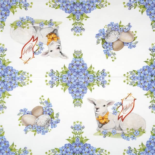 Paper Napkin - Easter Lamb with Blue Flowers