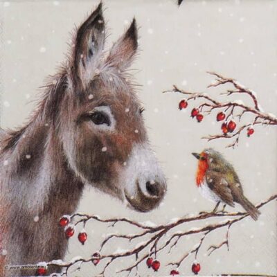 Single Decoupage Napkin - Donkey and robin