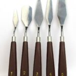 5pcs Professional Palette Knife Set with flexible steel blades and wooden handles for artist painting.