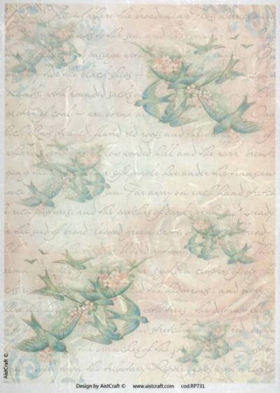 Rice Paper - Green Swallows & Writing