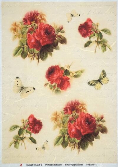Rice Paper - Vintage Red Roses-