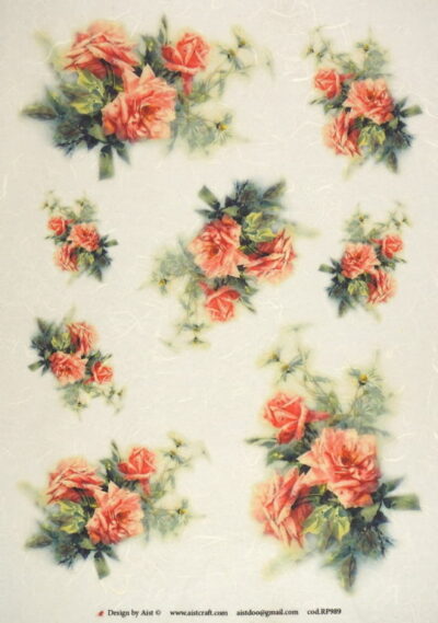 Rice Paper - Red roses small bouquet 2 32x45cm