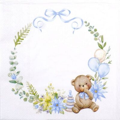 Single Decoupage Napkin - Baby teddy bear blue