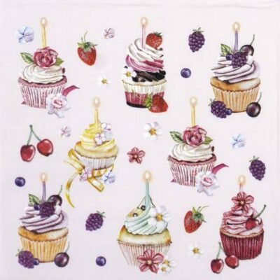 Single Decoupage Napkin - Fruity cupcakes pink