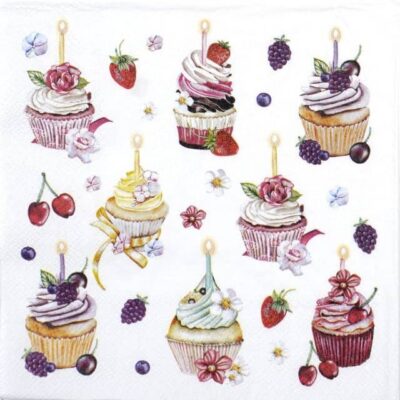 Single Decoupage Napkin - Fruity cupcakes white